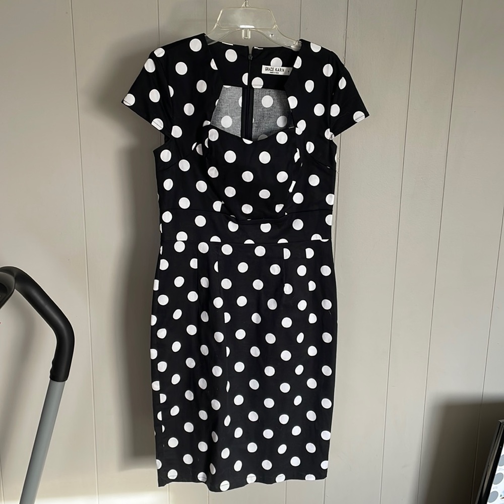 Vintage inspired black and white polka dot dress